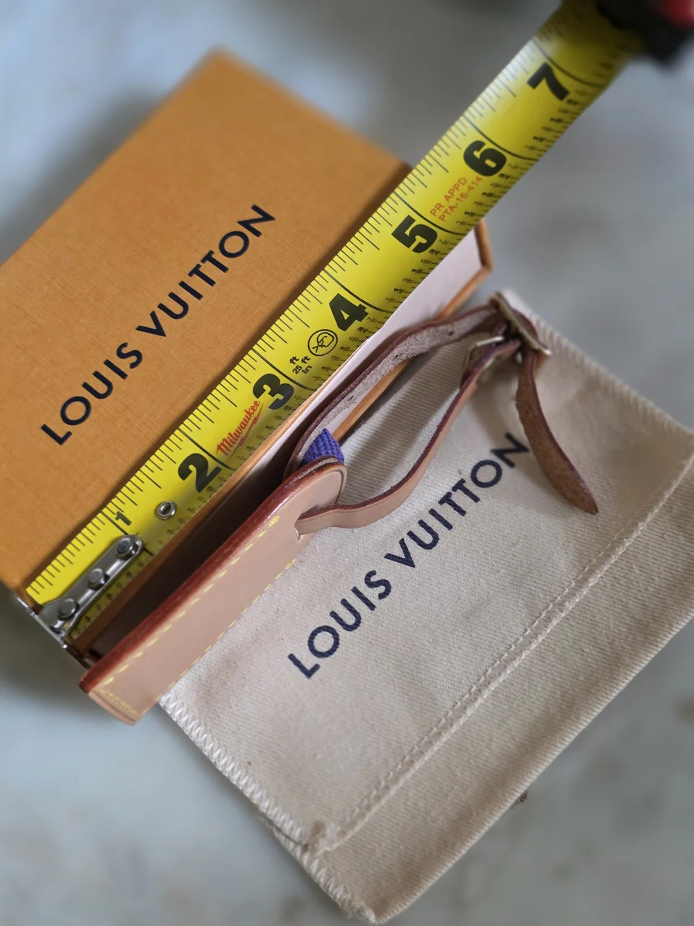Authentic Louis Vuitton Vachetta Leather Luggage Tag W/ Dustbag & Box